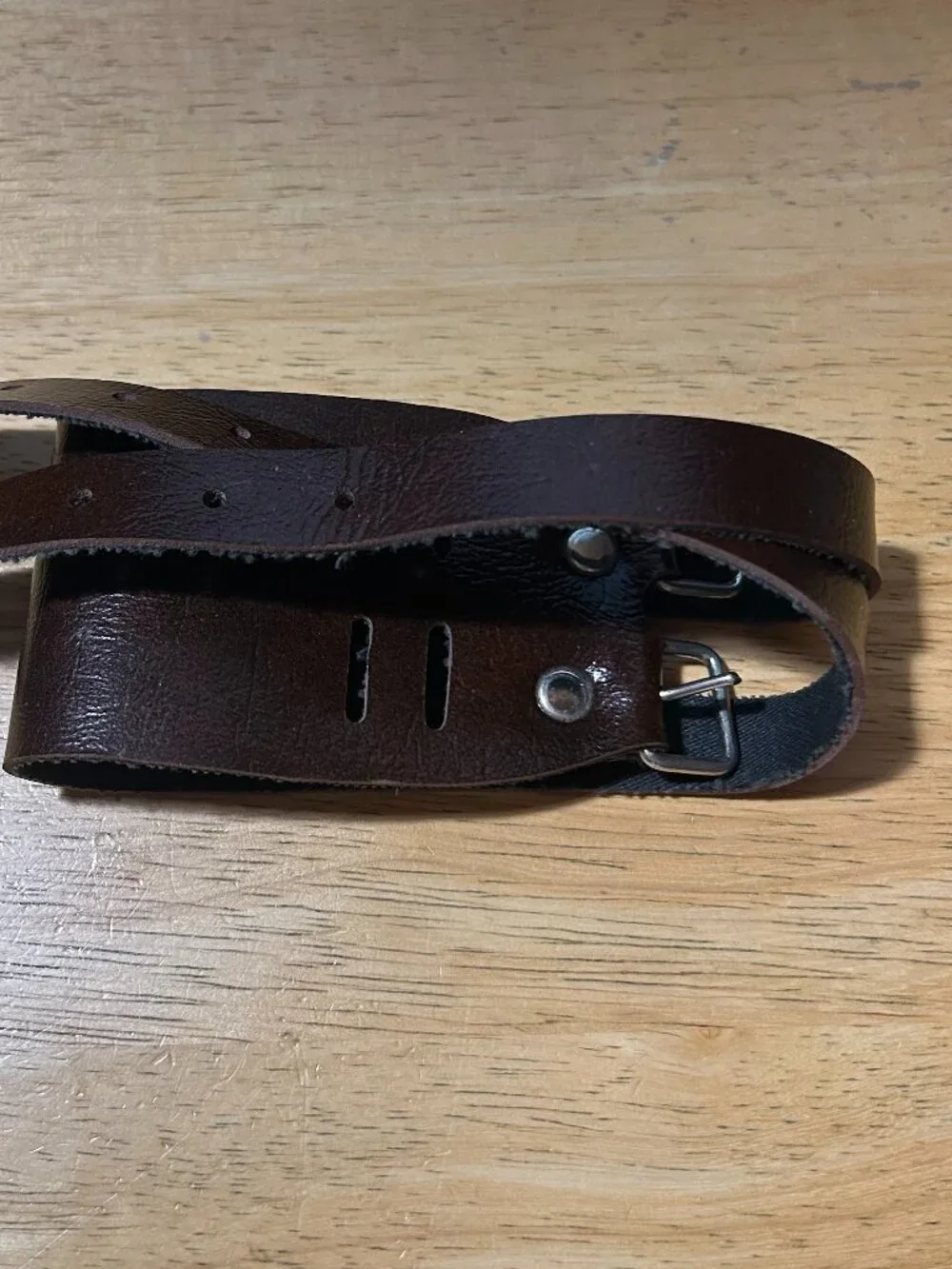 Mens Vintage Unbranded Dark Brown Leather Double Buckle Leather Cuff Bracelet